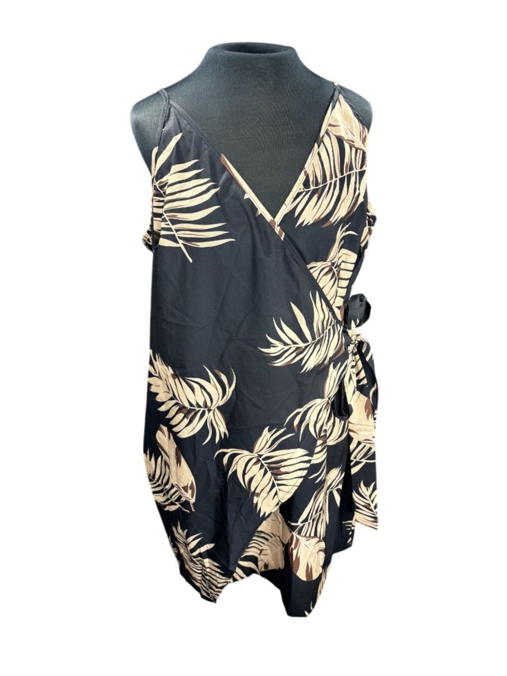 Tropical Leaf Print Womens Wrap Dress XXL 100% Polyester Lightweight & Adjustabl